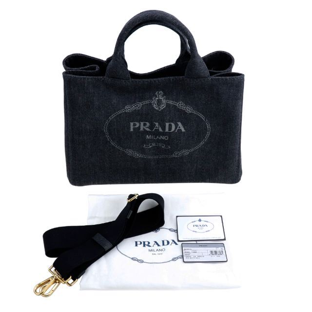 PRADA - PRADA バッグ トートバッグ カナパ M デニム ブラック