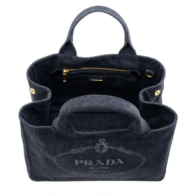 PRADA(プラダ)のPRADA バッグ トートバッグ カナパ M デニム ブラック コットン 帆布 レディースのバッグ(トートバッグ)の商品写真