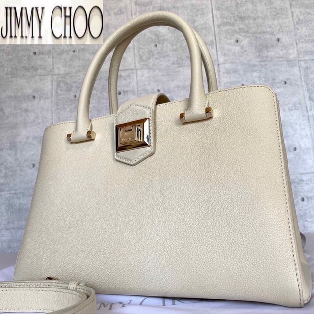 【美品】JIMMY CHOO MARIANNE/S リネン 2WAYハンドバッグ 2