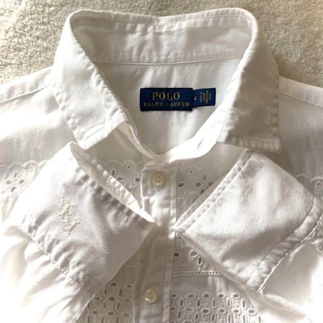 POLO RALPH LAUREN(ポロラルフローレン)の希少 ポロラルフローレン カットワーク 刺繍 レース シャツ ブラウス 白 レディースのトップス(シャツ/ブラウス(長袖/七分))の商品写真