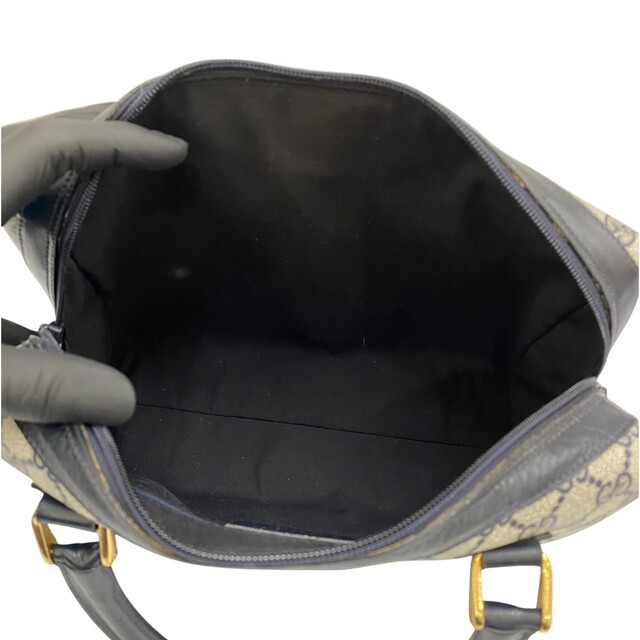 極 美品 保存袋付 GUCCI グッチ オールドグッチ シェリーライン GG 金具 総柄 レザー 2way ハンドバッグ ショルダーバッグ ネイビー 21397