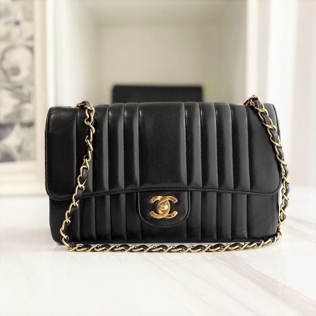 CHANEL シャネル マドモアゼル ショルダーバッグ 斜め掛け バッグ ココマーク ブラック 黒 ラムスキン ゴールド金具 ヴィンテージ レディース USED