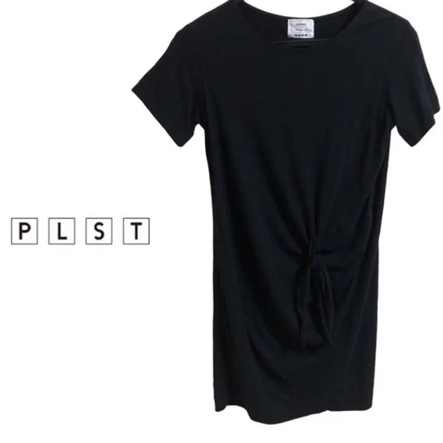 PLST(プラステ)のPLST プラステ　ひざ丈ワンピース　絞り加工　黒　半袖 レディースのワンピース(ひざ丈ワンピース)の商品写真