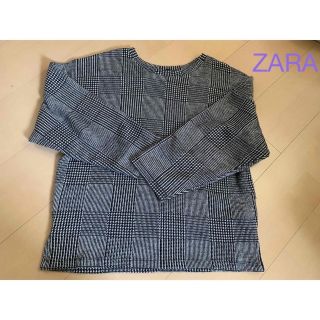 ザラ(ZARA)のZARA 丸首ニット　白黒グレーンチェック　(ニット/セーター)