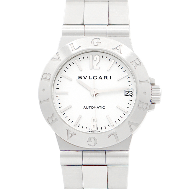 BVLGARI(ブルガリ)のBVLGARI ブルガリ ディアゴノ スポーツ LCV29S デイト 白 ホワイト SS ステンレス レディース 自動巻き 【6ヶ月保証】【腕時計】【中古】 レディースのファッション小物(腕時計)の商品写真