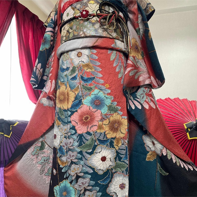 豪華辻が花振袖フルセット・花絞り・金彩・暈し染め・地紋・逸品 最