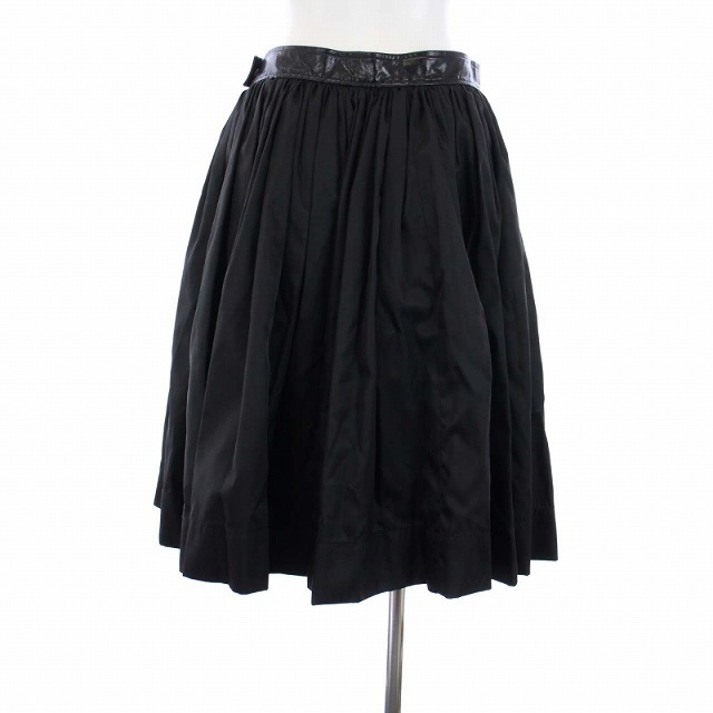 プラダ PRADA ギャザースカート フレア ひざ丈 40S M 黒 ブラック