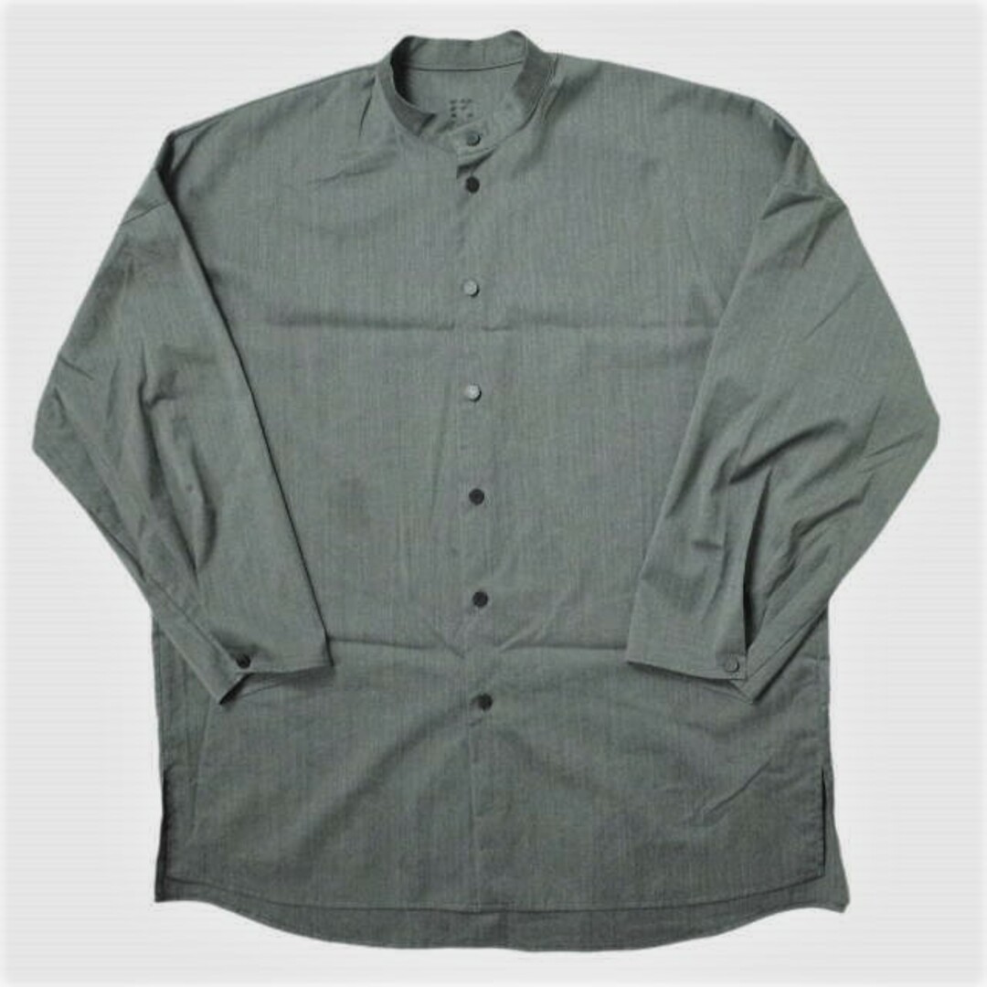 約725cm身幅neverlamp ネバーランプ 19AW 日本製 STAND COLLAR SHIRT スタンドカラーシャツ nl-19a-S02 M グレー 長袖 オーバーサイズ トップス【neverlamp】