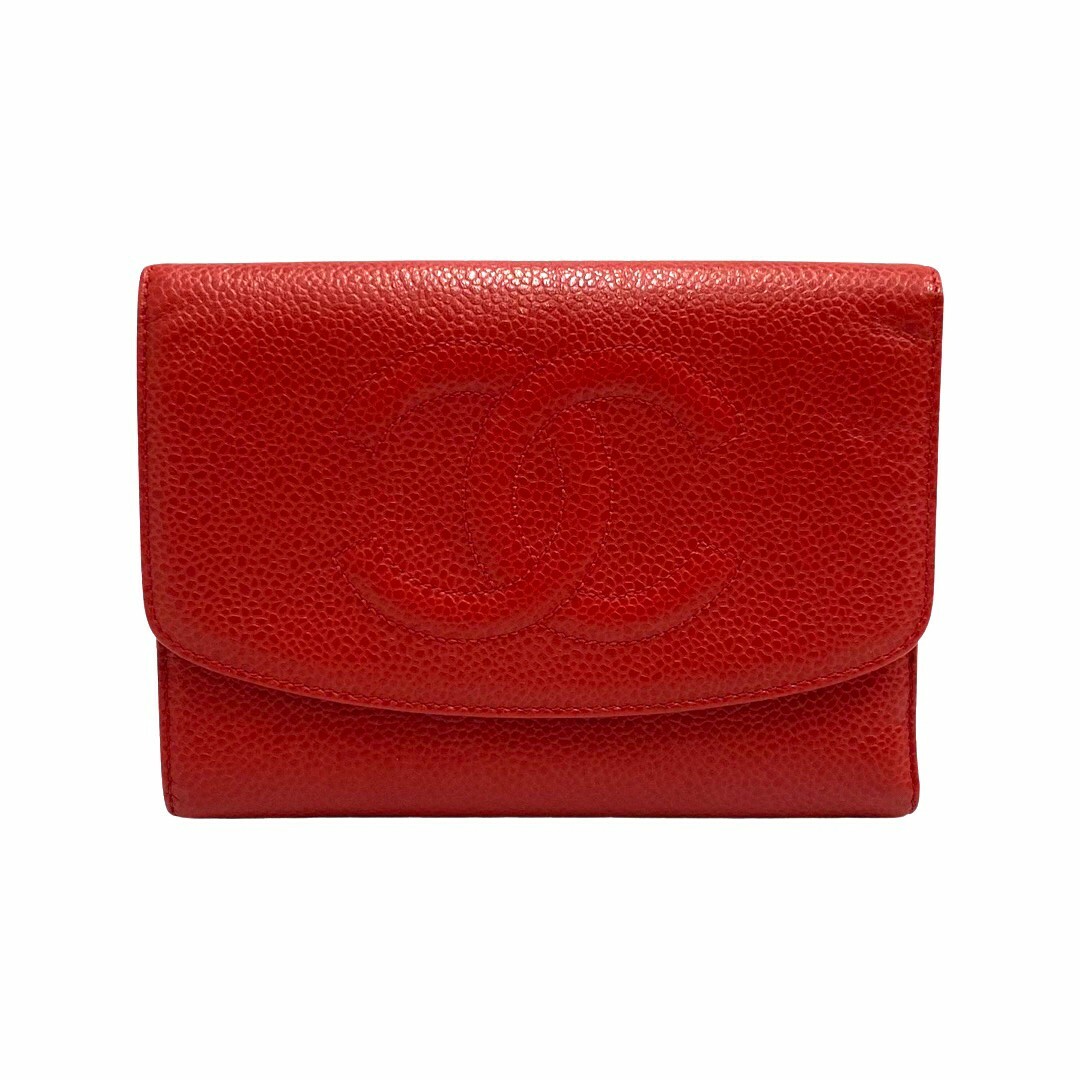 美品　CHANEL キャビアスキン ココマーク 二つ折り財布