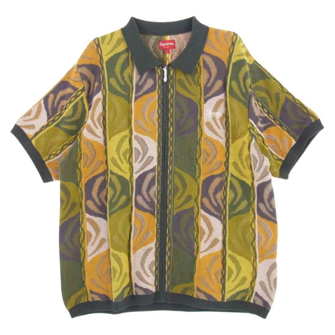 Supreme シュプリーム ニット 22SS  Abstract Textured Zip Up Polo アブストラクト テクスチャード ジップ アップ 半袖 ポロ シャツ マルチカラー系 L【新古品】【未使用】約615cm袖丈