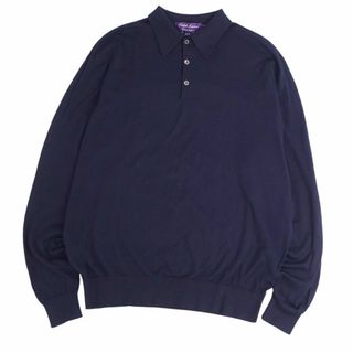 ランチキ(RANTIKI（乱痴気）)の美品 ラルフローレン パープルレーベル RALPH LAUREN ニット シャツ ポロシャツ ロングスリーブ 無地 コットン トップス メンズ L相当 ネイビー(ポロシャツ)