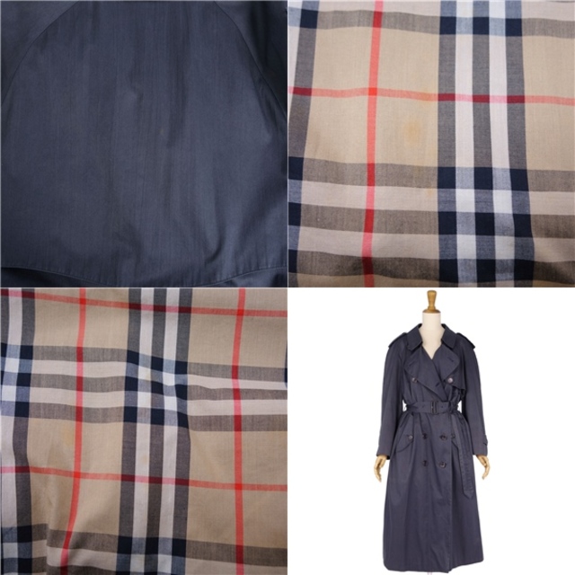 BURBERRY BLACK LABEL(バーバリーブラックレーベル)のVintage バーバリー Burberrys コート トレンチコート 裏チェック コットン アウター レディース 9A3(M相当) ネイビー レディースのジャケット/アウター(トレンチコート)の商品写真