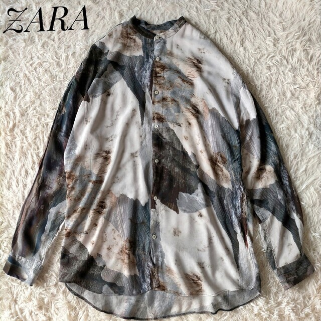 ZARA(ザラ)の【ZARA】総柄レーヨンシャツ M バンドカラー オーバーサイズ メンズのトップス(シャツ)の商品写真