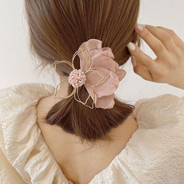 予約販売品】 花 シフォン ヘアクリップ バレッタ ホワイト