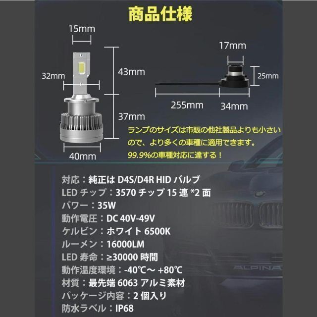 led d4s d4r ヘッドライト 16000 ルーメン 35W 爆光 2