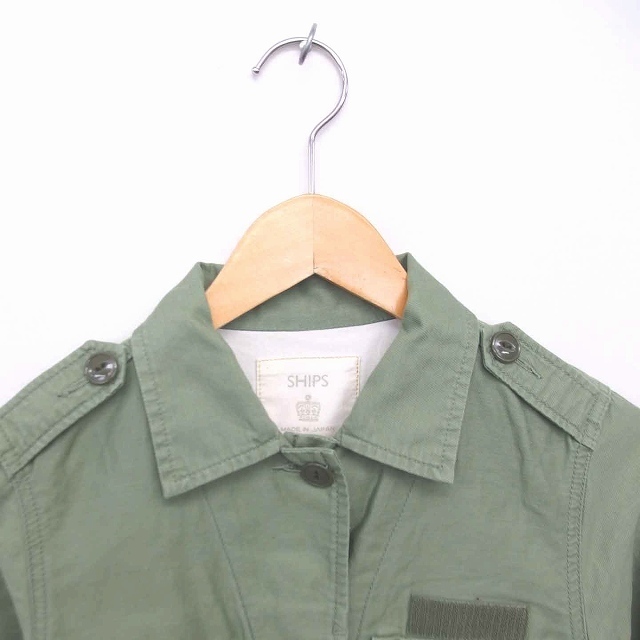 SHIPS(シップス)のシップス ステンカラー ジャケット アウター 薄手 麻 リネン混 カーキ 緑 レディースのジャケット/アウター(その他)の商品写真