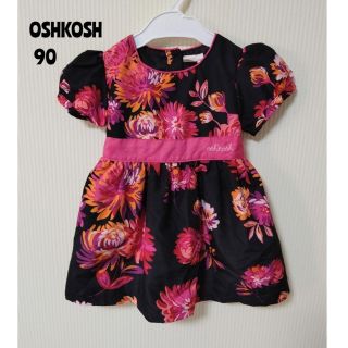 オシュコシュ(OshKosh)の【美品】Oshkosh オシュコシュ 花柄 ワンピース ドレス 黒 90(ワンピース)