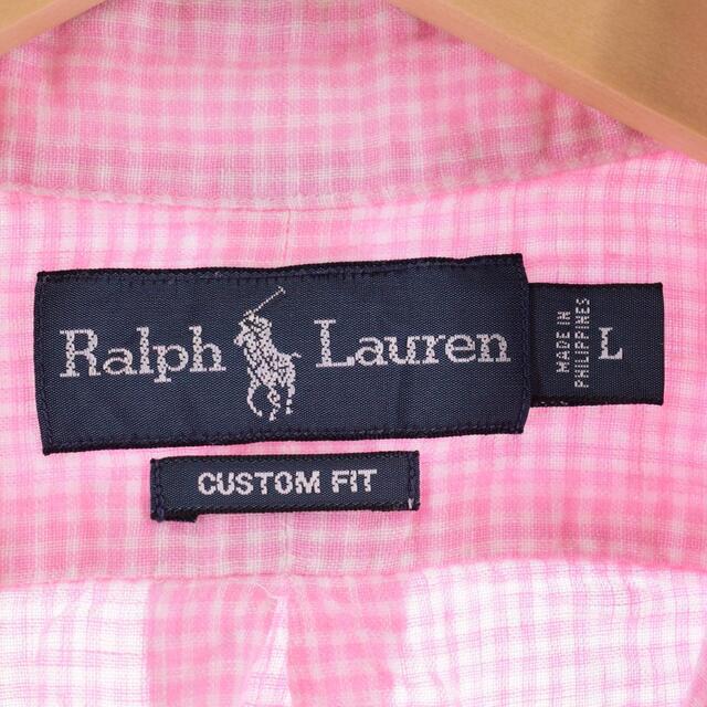 Ralph Lauren(ラルフローレン)の古着 ラルフローレン Ralph Lauren CUSTOM FIT チェック柄 長袖 リネン ボタンダウンシャツ メンズL /eaa312876 メンズのトップス(シャツ)の商品写真