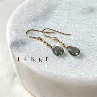 14Kgf／K14gf モスアクアマリン一粒ピアス／イヤリング 一粒ピアス(ピアス)