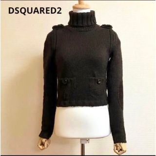 DESQARED2 レザーエルボーパッチウールタートルネックニット