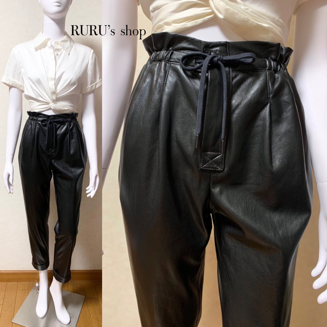 新品 alice+olivia フェイクレザー カフス テーパードパンツ 黒 | www