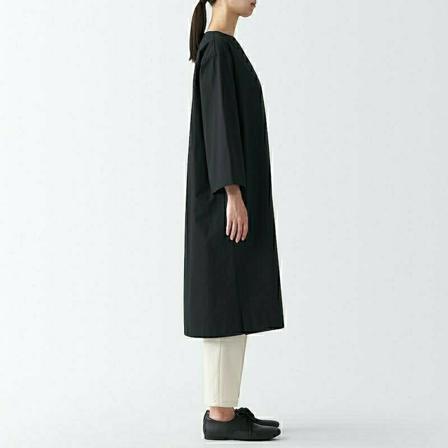 MUJI (無印良品)(ムジルシリョウヒン)の《新品》 無印良品 高密度織りボートネックワンピース／黒／Ｌ レディースのワンピース(ひざ丈ワンピース)の商品写真