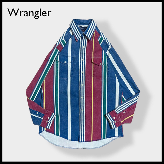 【Wrangler】デニムシャツ マルチストライプ クレイジーパターン XL