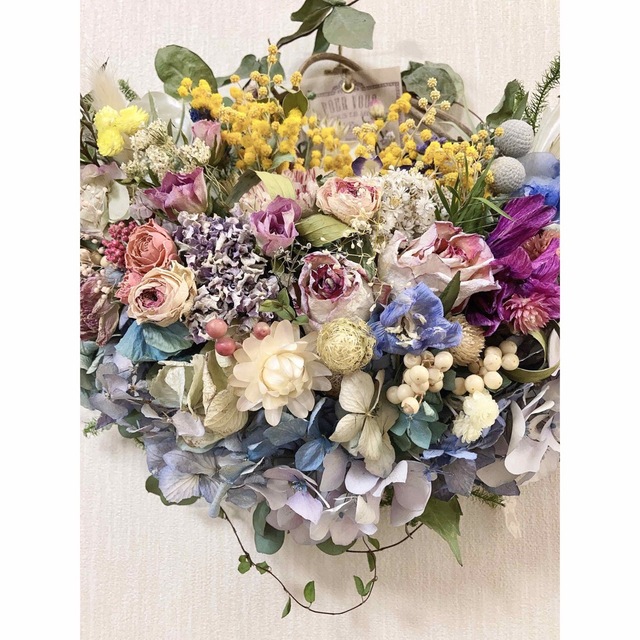 パープル紫陽花＆薔薇＆ミモザ 花かごリース 橤ミル・フルール〜癒しのpurple