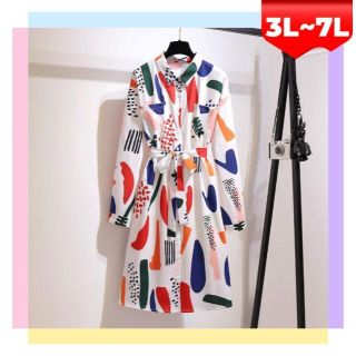 リボン ベルト ロング シャツ ワンピース 大きいサイズ レディース D0328(ひざ丈ワンピース)