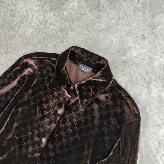 超希少✨グッチ 長袖 シャツ GG ベロア マイクロ シマ ブラウン