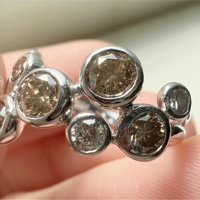 k18 ダイヤモンドリング 1.20ct デザインリング ブラウンダイヤ 18金
