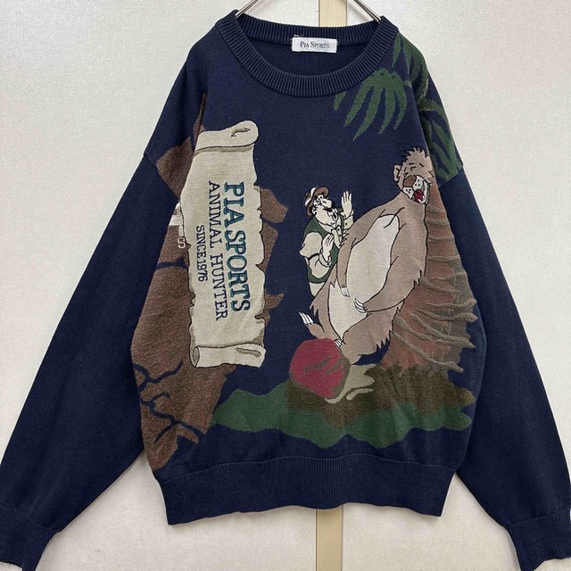 90sヴィンテージニット 総柄デザイン レトロ サマーニット アニマルニット