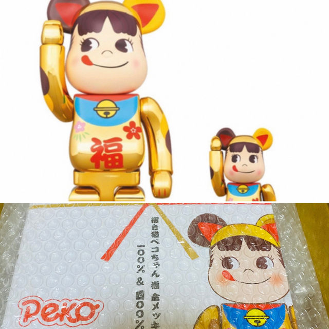 BE@RBRICK 招き猫 ペコちゃん 福 金メッキ 100%&400%