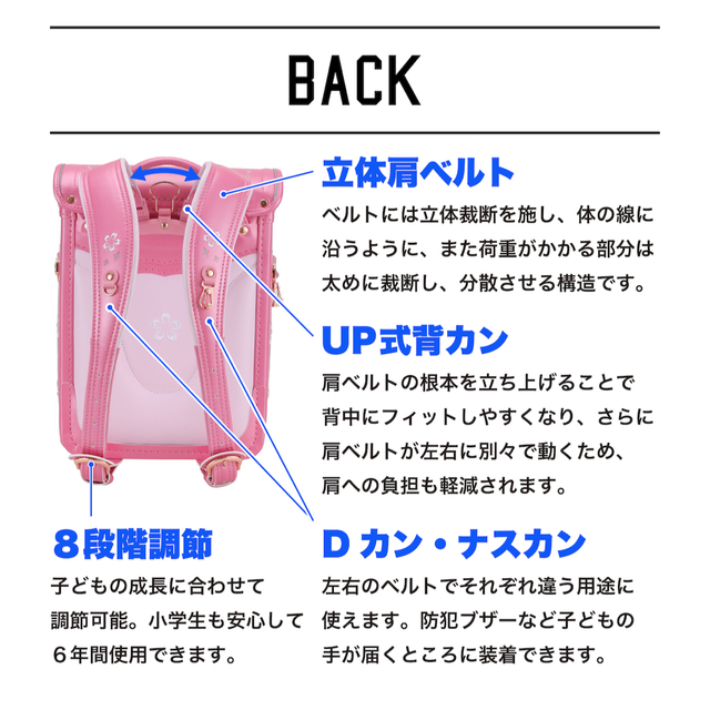 ランドセル 新品 黒 ブラック 桜 可愛い 入学準備 入学祝い 軽い 女の子 キッズ/ベビー/マタニティのこども用バッグ(ランドセル)の商品写真