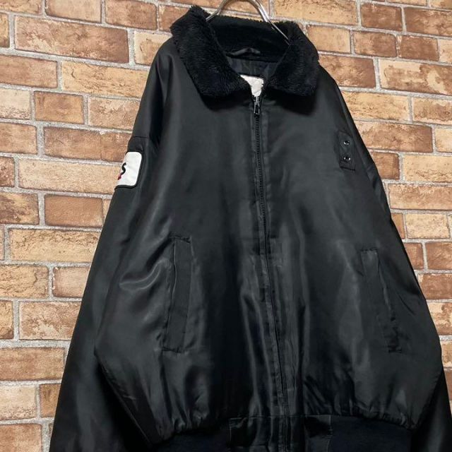 フライトジャケット　企業ワッペン　中綿キルティング　黒　ビッグシルエット　黒XL