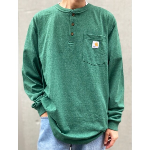 carhartt(カーハート)の【S】Carhartt カーハート 長袖Tシャツ ヘンリーネック グリーン メンズのトップス(Tシャツ/カットソー(七分/長袖))の商品写真