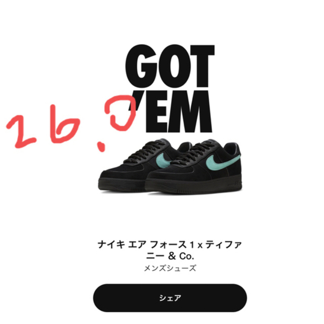 ナイキNIKE × Tiffany & Co.  エアフォース１　26.0㎝