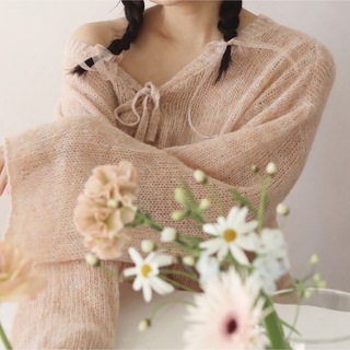 over sheer mix knit BABY PINKの通販 by .｜ラクマ