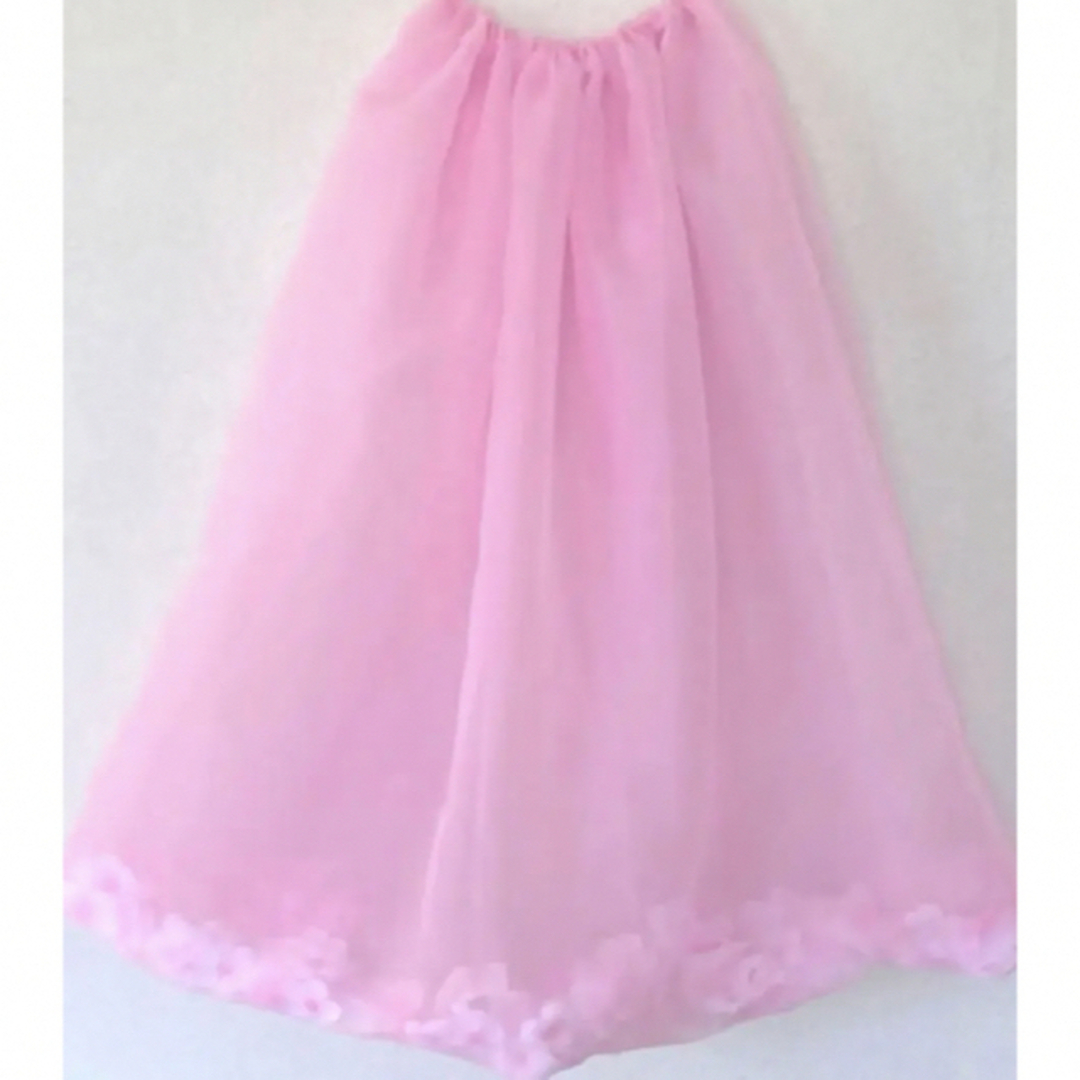 花と花びらの入ったスカート　オーガンジー ハンドメイド　ピンク フラワー