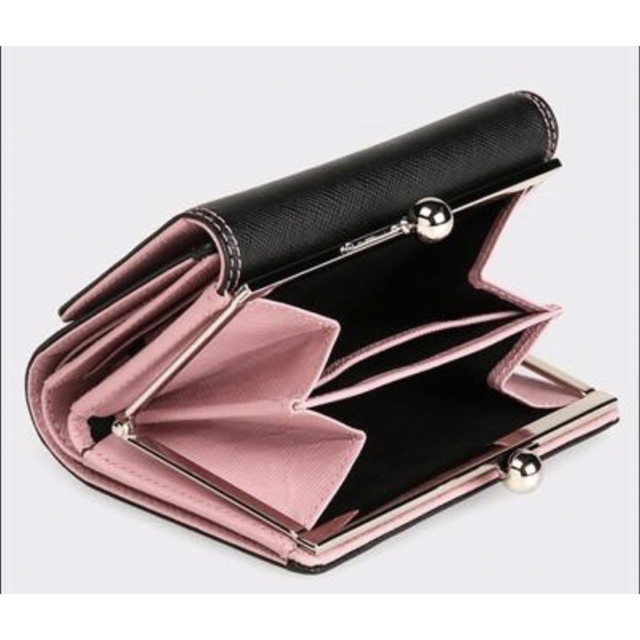 Paul Smith(ポールスミス)の【新品・未使用】ポールスミス　クロスグレイン　がま口折財布　ブラック×ピンク レディースのファッション小物(財布)の商品写真