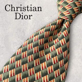 クリスチャンディオール(Christian Dior)の美品 Christian Dior 格子柄 ストライプ ネクタイ グリーン(ネクタイ)