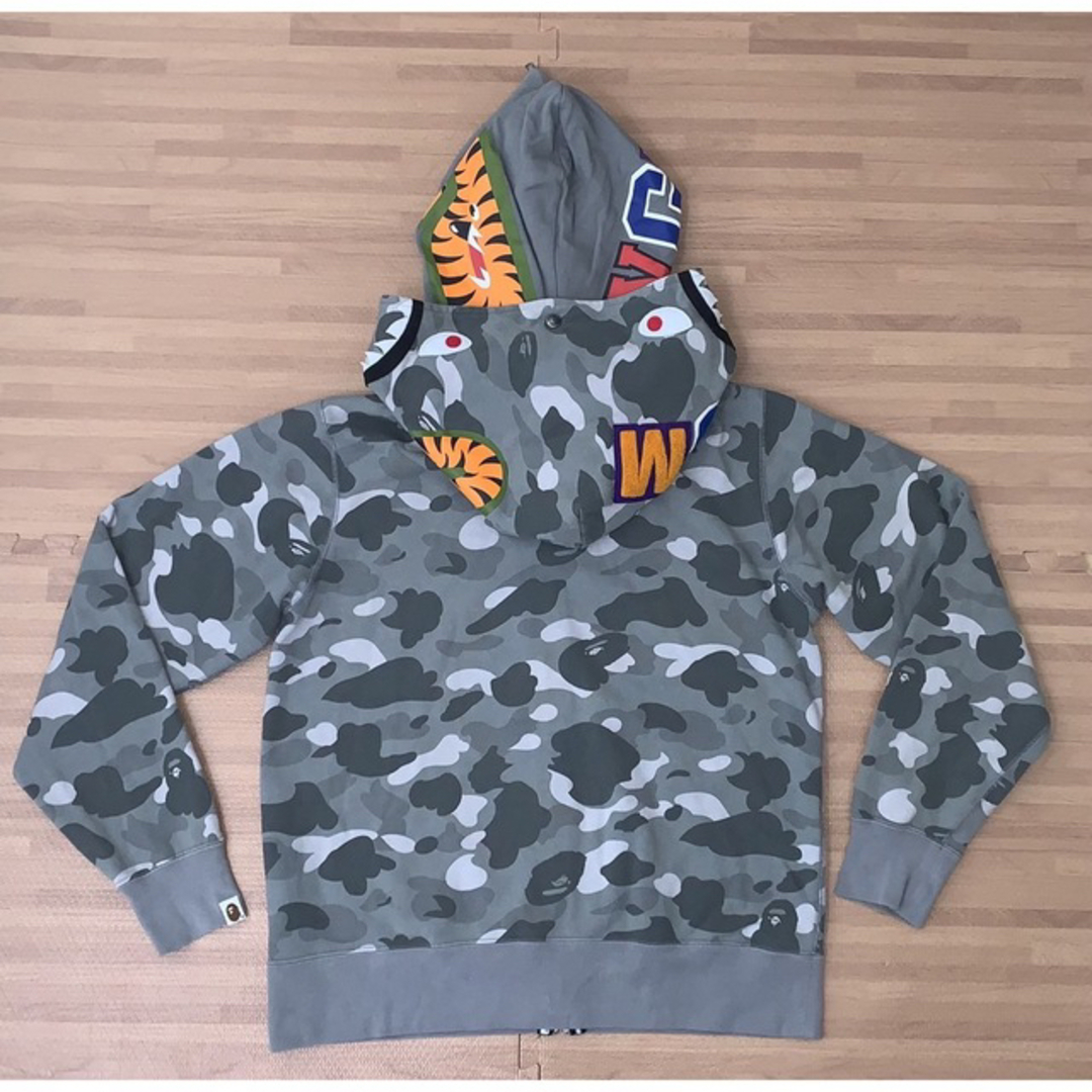 肩幅46cm希少！BAPE ダブルシャーク パーカー L - パーカー