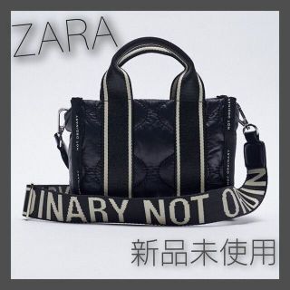 ザラ(ZARA)のZARA テキストディテール ナイロン ミニ トートバッグ 黒 ショルダー 希少(トートバッグ)