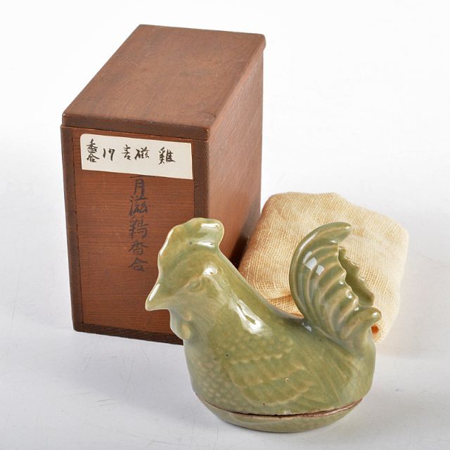 茶道具 青磁 鶏香合 時代箱付 V R5553 茶道具 青磁 鶏香合 時代箱付 V R5553
