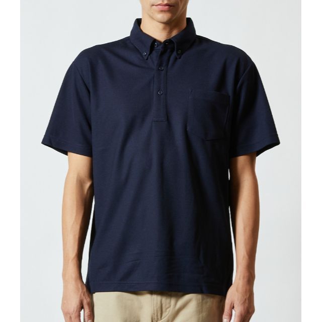 ポロシャツ 半袖 ボタンダウン カノコ ドライ 速乾 無地 胸P付き XS 青 メンズのトップス(ポロシャツ)の商品写真