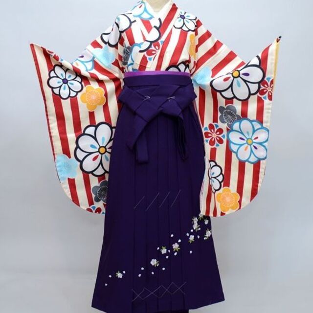 紺×赤 袴セット ジュニア用へ直し 135～150cm 緑地 袴色変更可 NO38579