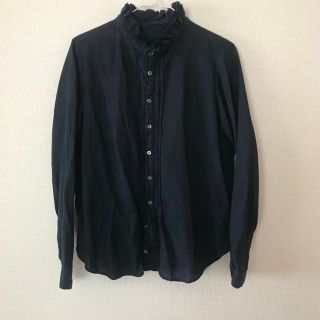 ネストローブ(nest Robe)のネストローブ　リネン　スタンドフリル　シャツ　紺(シャツ/ブラウス(長袖/七分))