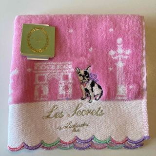 ラデュレ(LADUREE)のラデュレ　ハンドタオル　大判タオルハンカチ　ピンク　フレンチブルドッグ(ハンカチ)