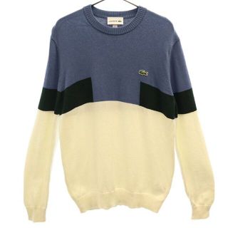 ラコステ(LACOSTE)のラコステ 総柄 ニット S ブルー×ホワイト LACOSTE 長袖 セーター メンズ 【中古】  【230310】(ニット/セーター)