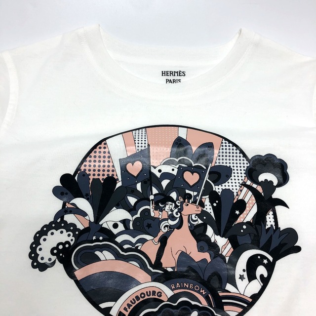 エルメス HERMES カルトゥッシュ プリント カットソー トップス 半袖Ｔシャツ コットン ホワイト 美品